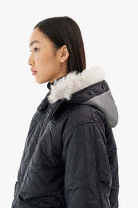 Quilt Hood Shearling Trim - Anthracite / Black