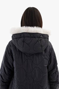 Quilt Hood Shearling Trim - Anthracite / Black