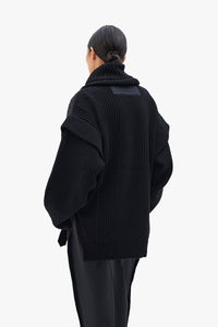 Convertible Rib Crew Jumper - Jet Black