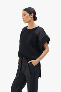 Convertible Rib Crew Jumper - Jet Black