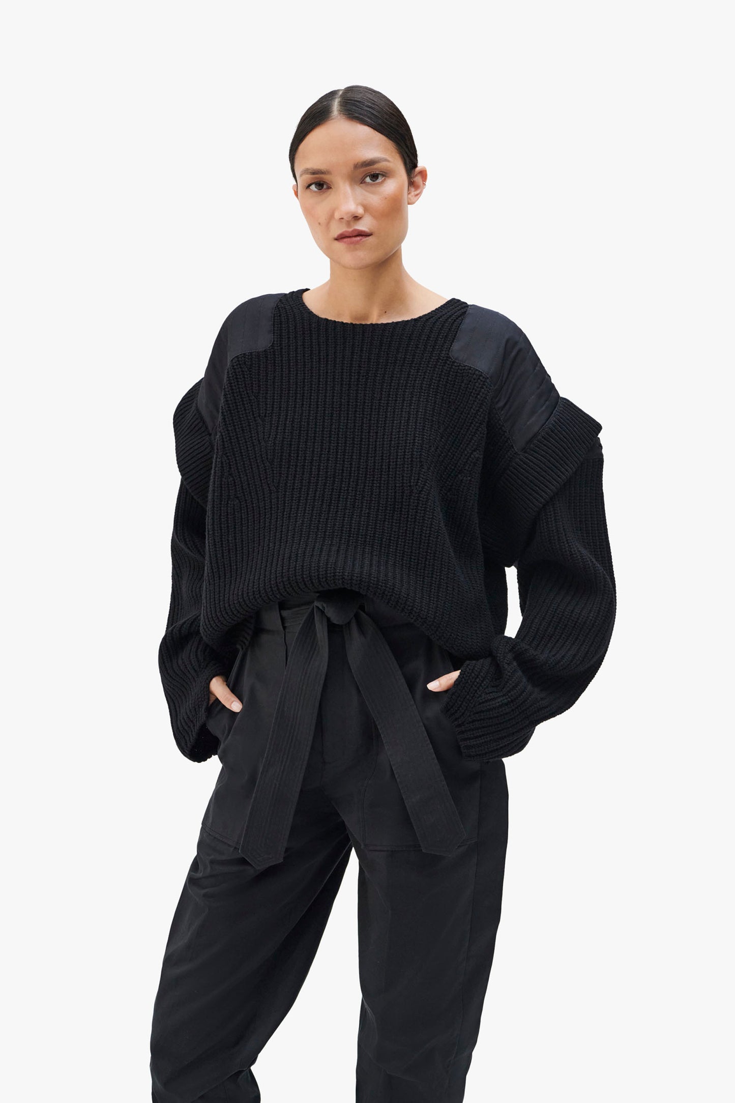 Convertible Rib Crew Jumper - Jet Black