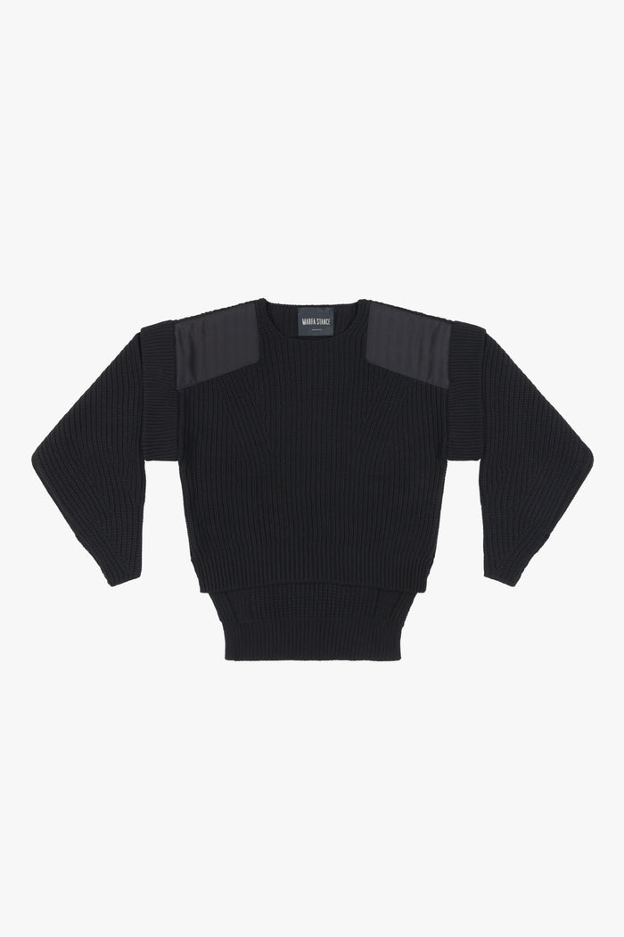 Convertible Rib Crew Jumper - Jet Black