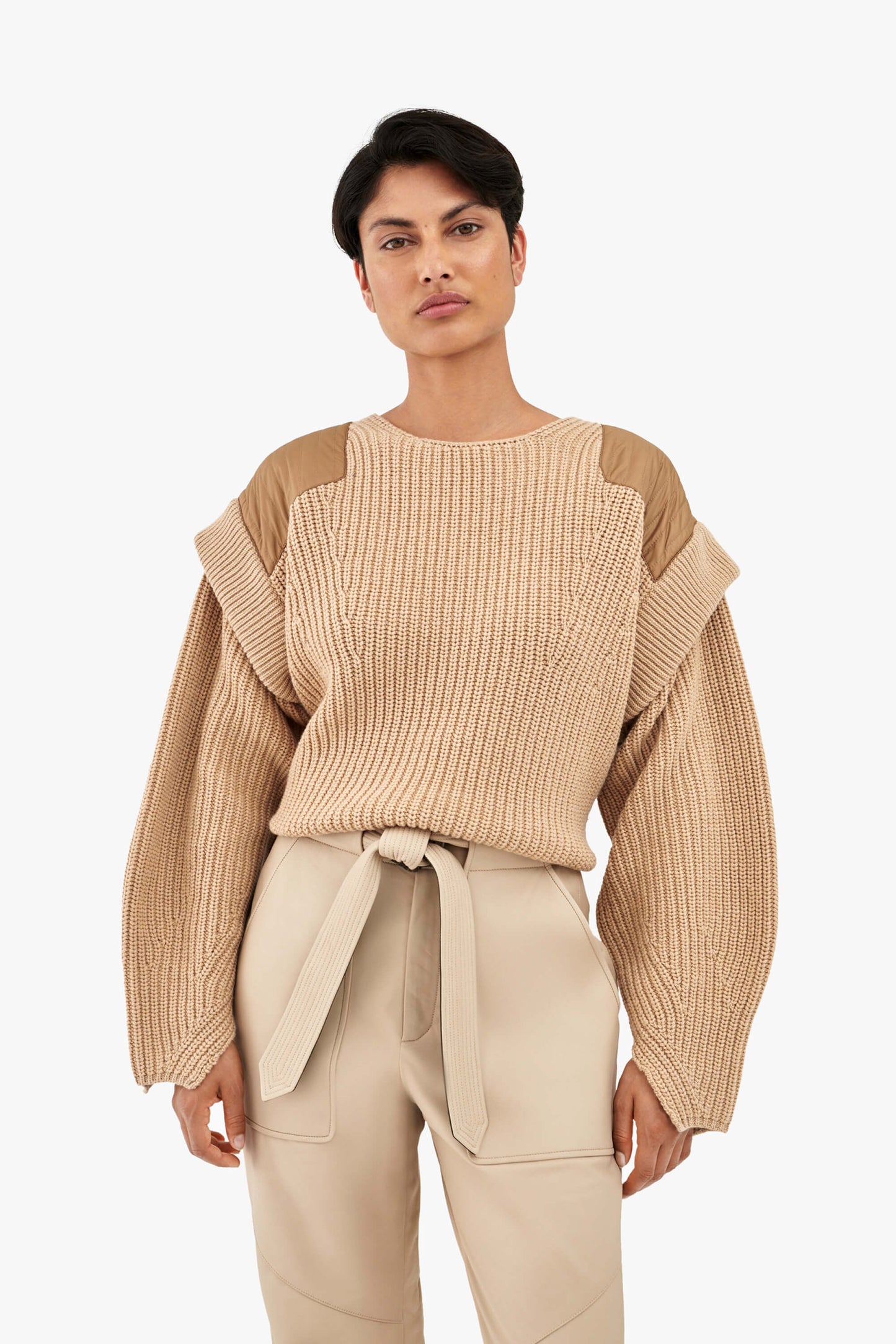 Convertible Rib Crew Jumper - Camel