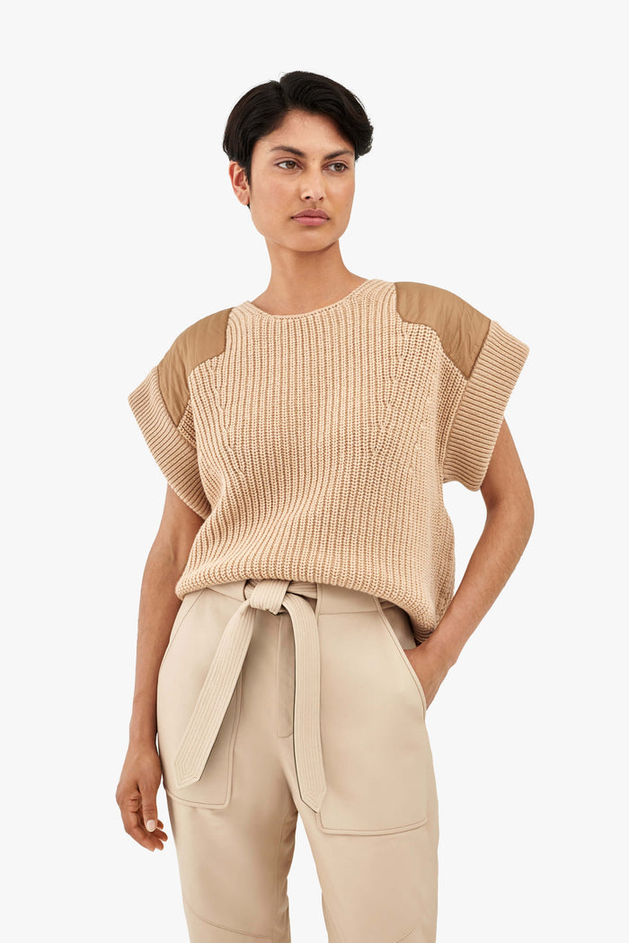 Convertible Rib Crew Jumper - Camel