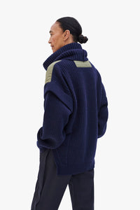 Convertible Rib Crew Jumper - Navy