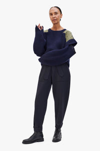 Convertible Rib Crew Jumper - Navy