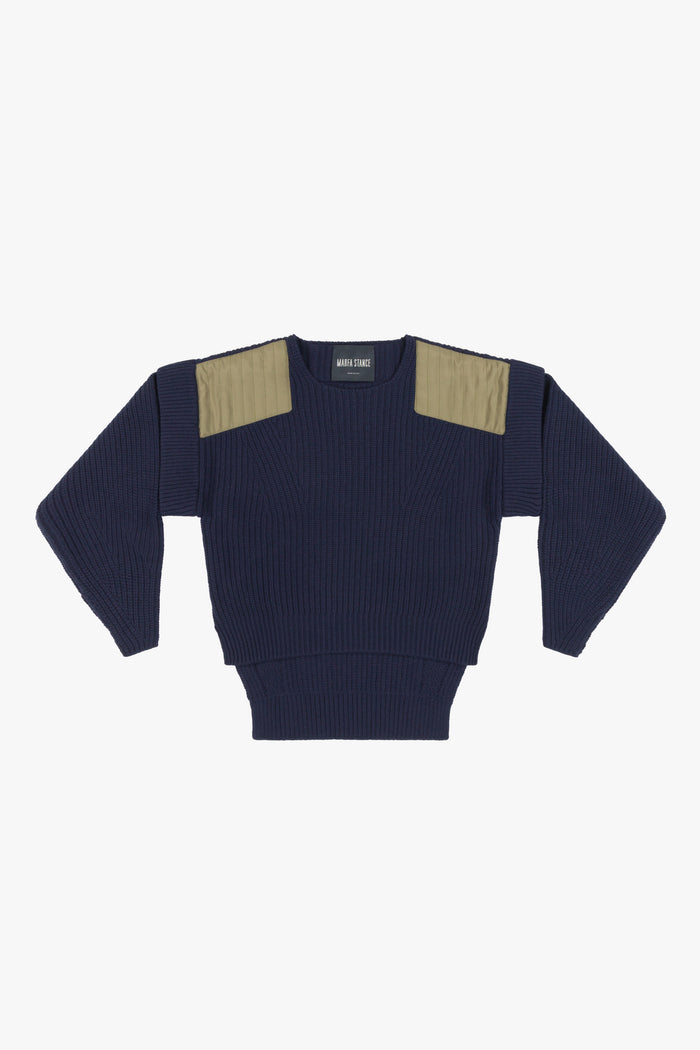 Convertible Rib Crew Jumper - Navy