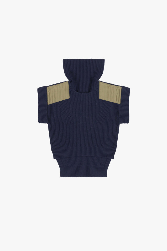 Convertible Rib Crew Jumper - Navy