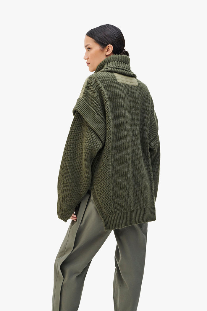 Convertible Rib Crew Jumper - Olive Green