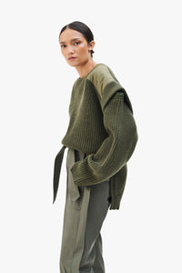 Convertible Rib Crew Jumper - Olive Green