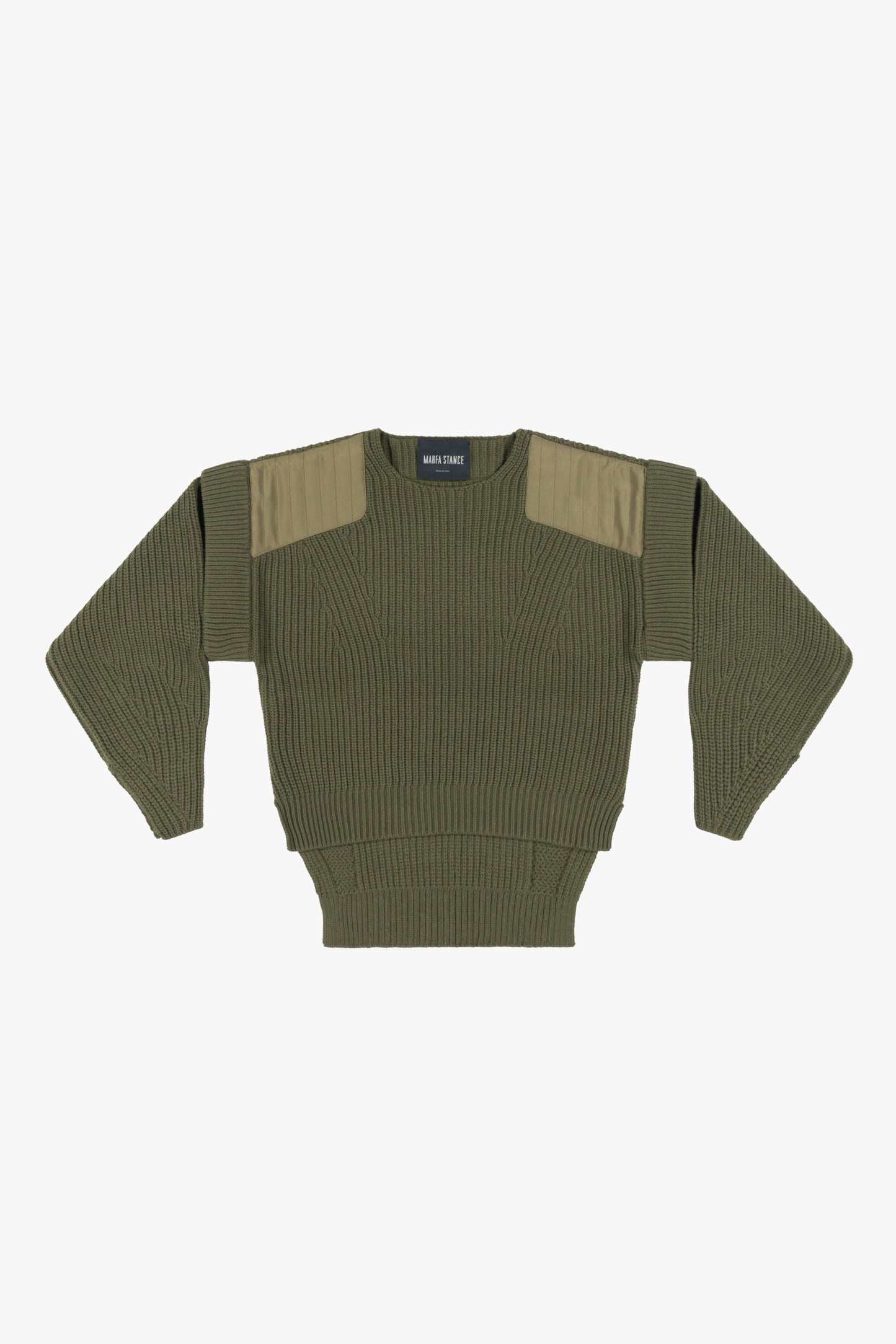 Convertible Rib Crew Jumper - Olive Green