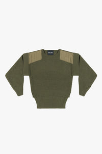 Convertible Rib Crew Jumper - Olive Green