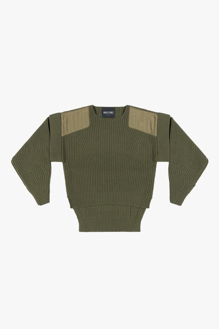 Convertible Rib Crew Jumper - Olive Green