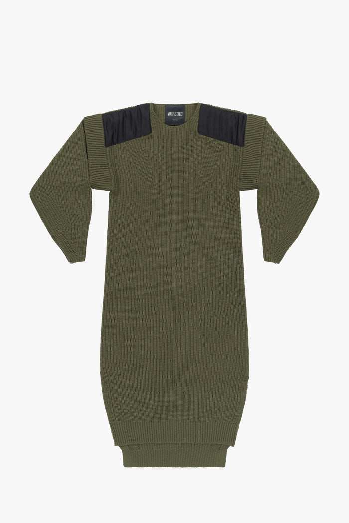 Convertible Rib Crew Dress - Olive Green