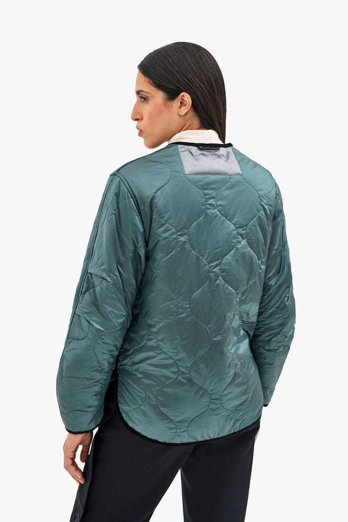 Satin Quilt Jacket - Black / Mineral Green