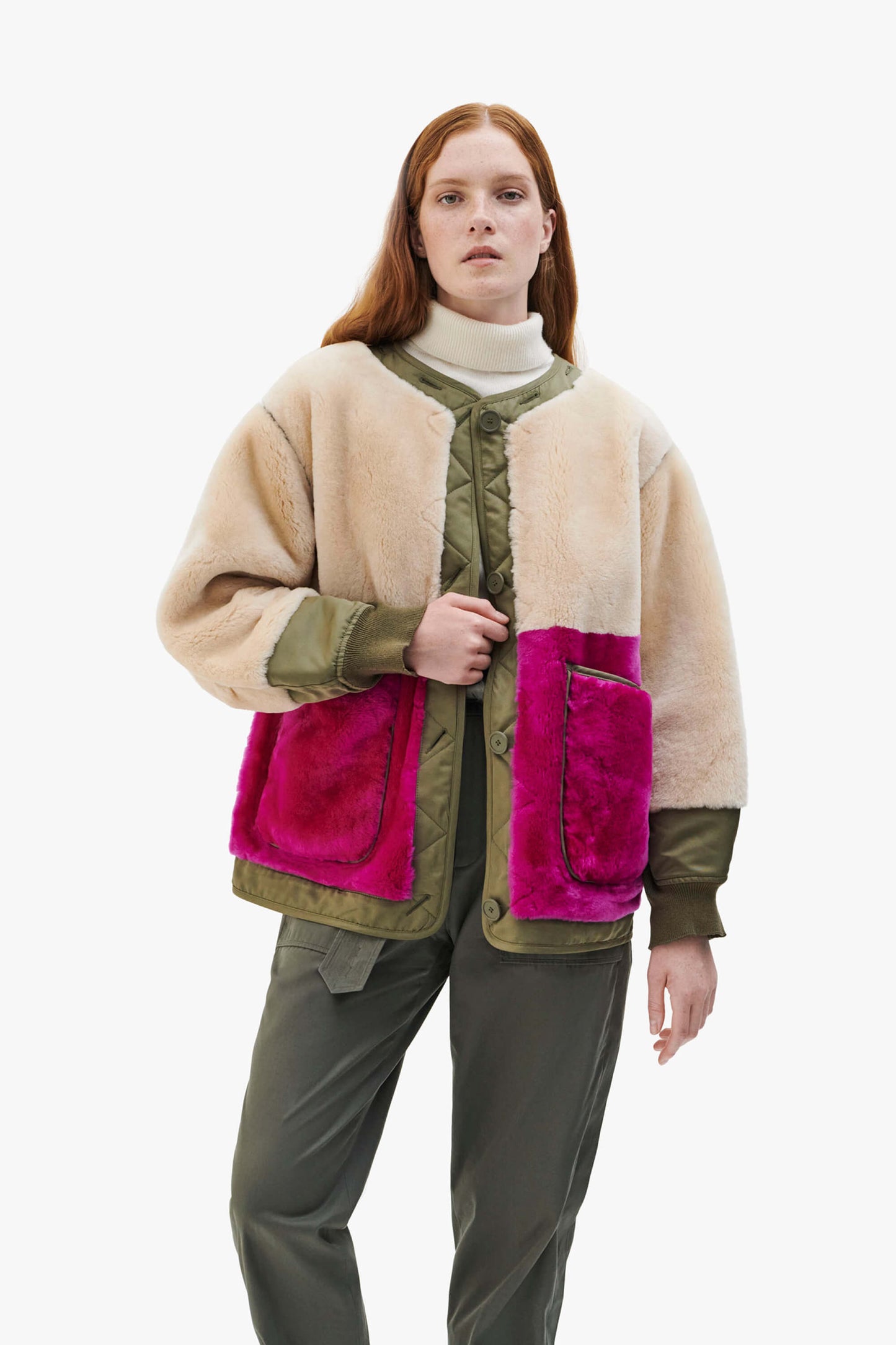 Shearling Quilt Bomber - Blush / Fuschia