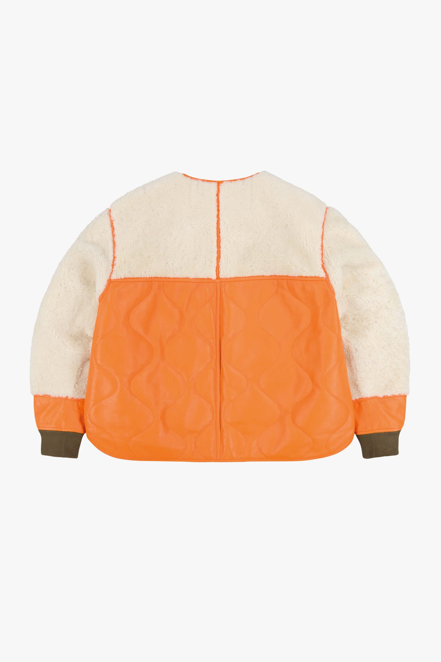 Shearling Leather Quilt Bomber - Orange / Pale Sage