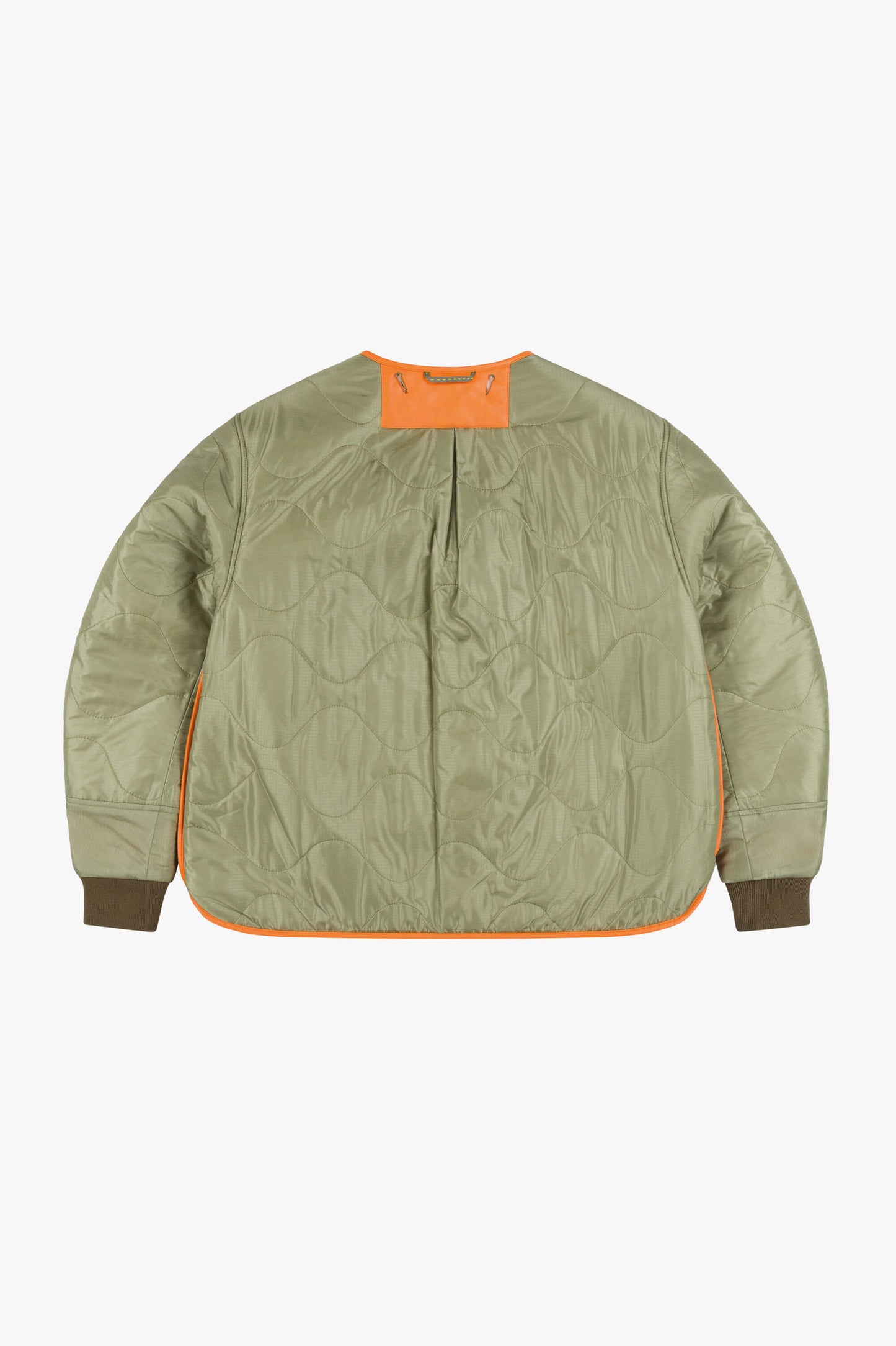 Shearling Leather Quilt Bomber - Orange / Pale Sage