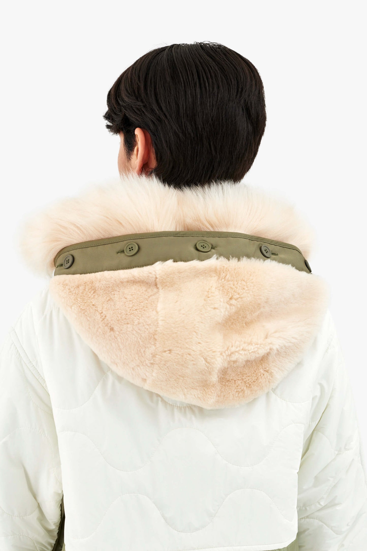 Shearling Leather Hood - Blush / Dark Olive