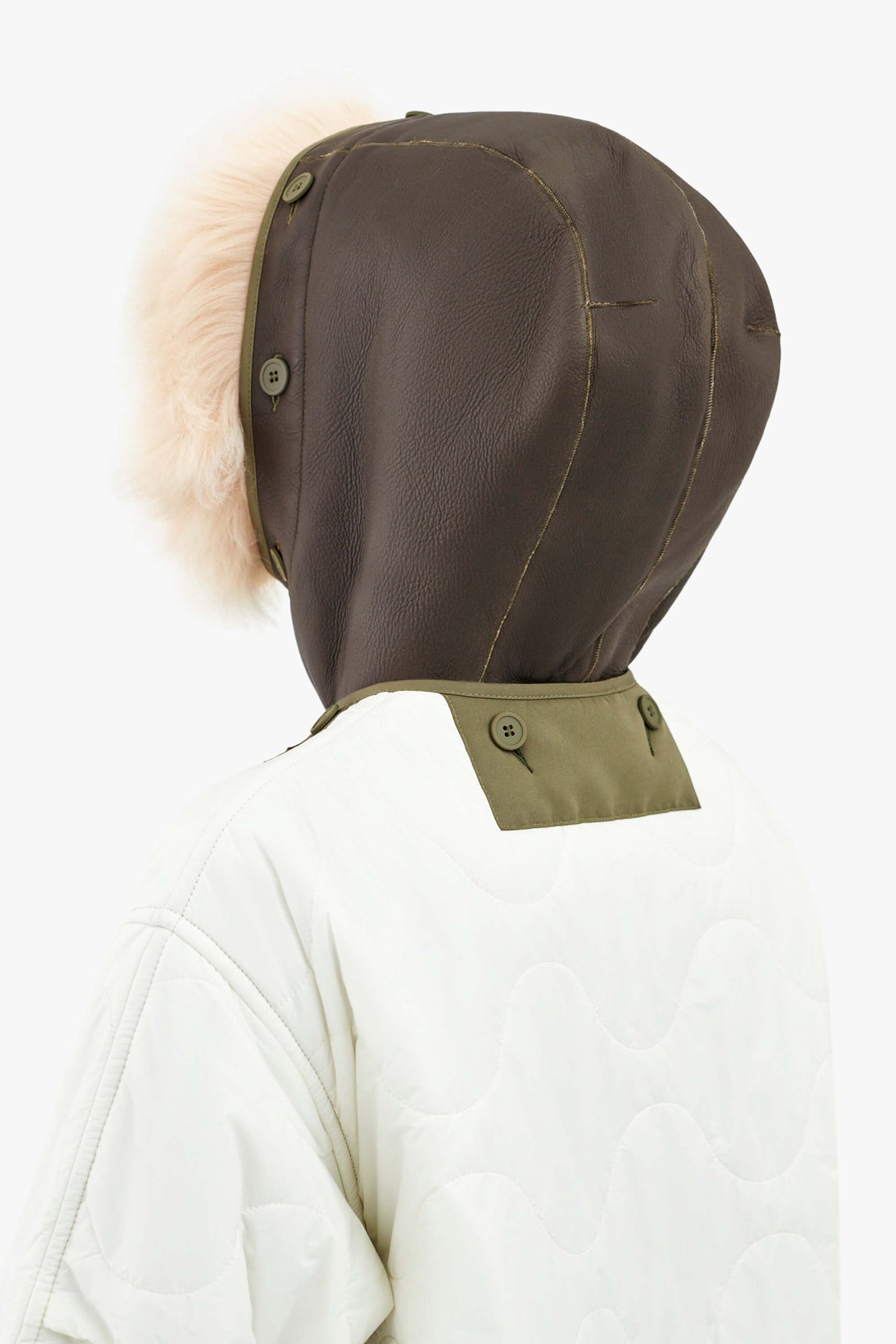 Shearling Leather Hood - Blush / Dark Olive