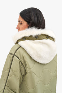 Shearling Leather Hood - Ivory / Dark Olive