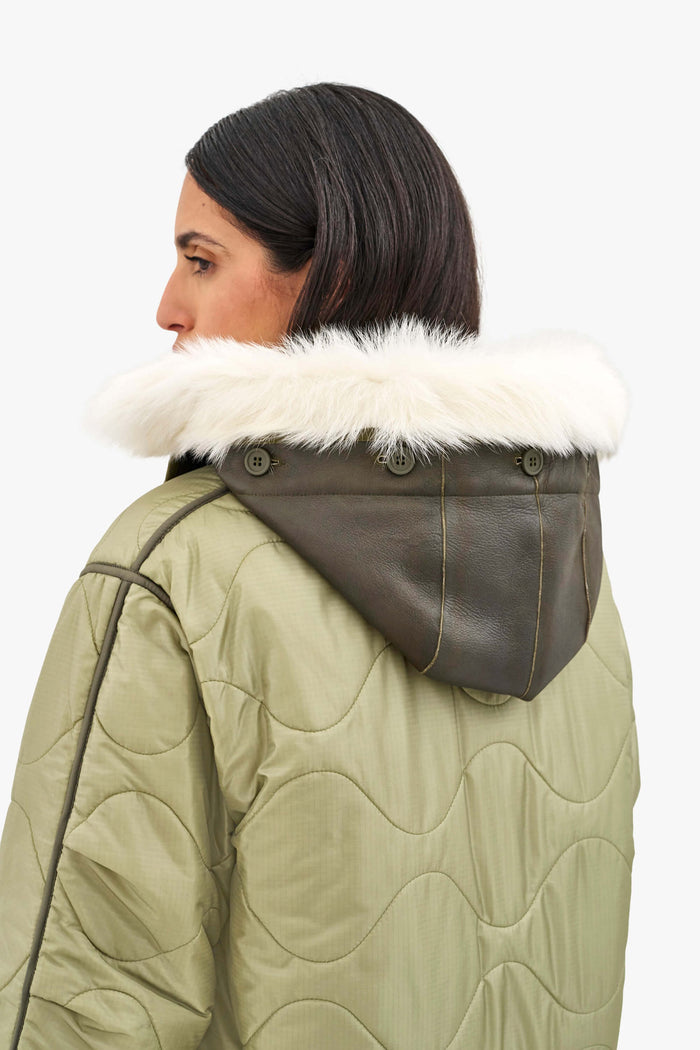 Shearling Leather Hood - Ivory / Dark Olive