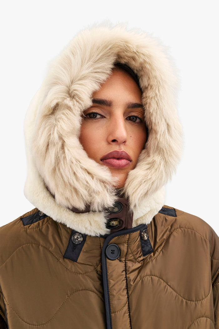 Shearling Leather Hood - Natural / Chocolate