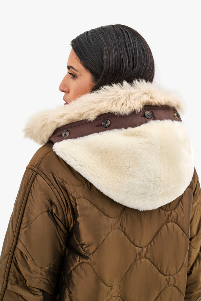 Shearling Leather Hood - Natural / Chocolate