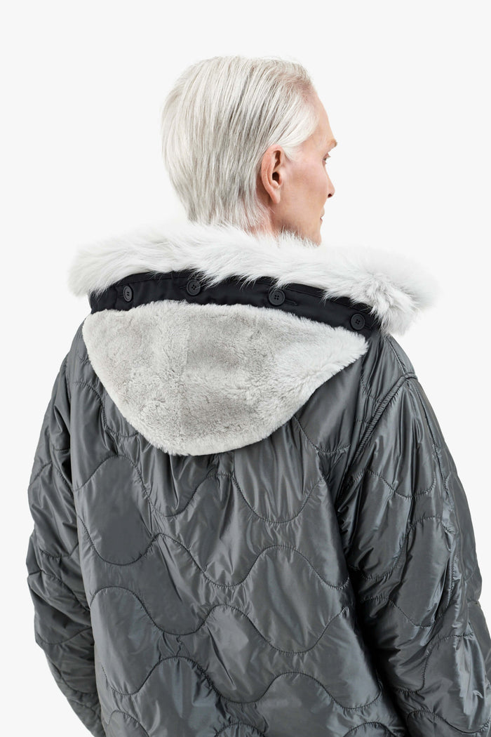 Shearling Leather Hood - Pale Grey / Anthracite