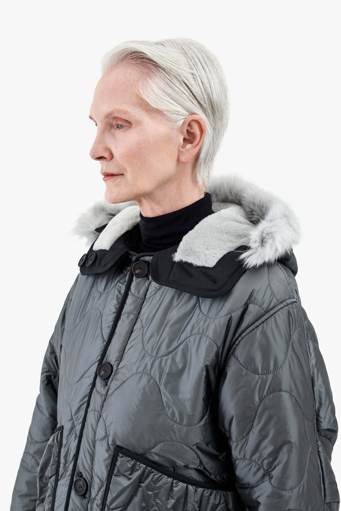 Shearling Leather Hood - Pale Grey / Anthracite