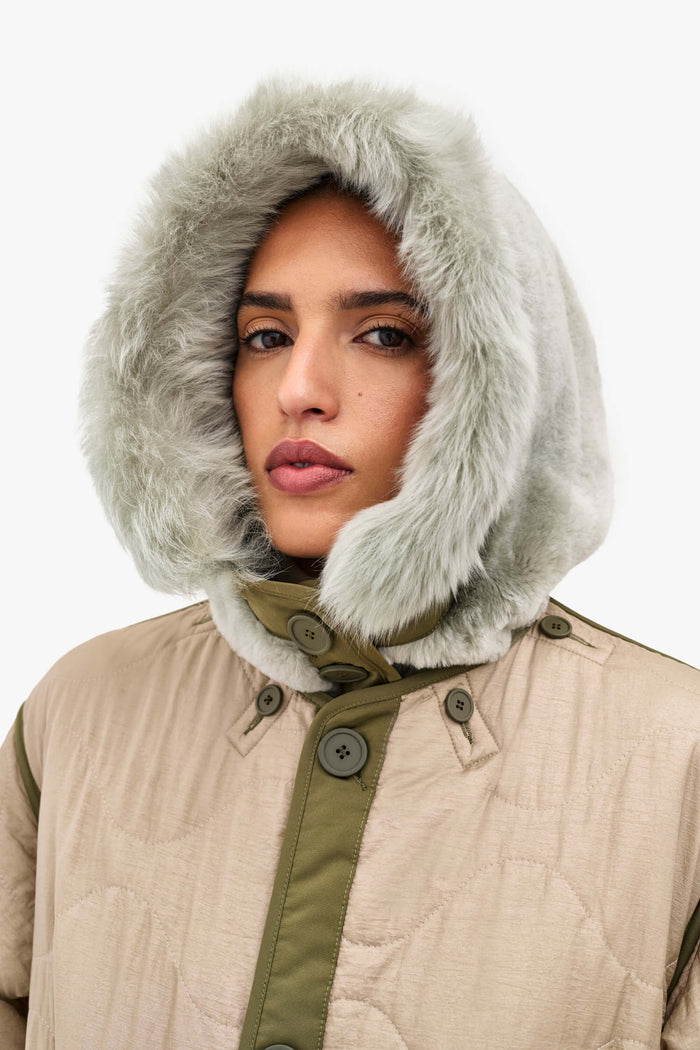 Shearling Leather Hood - Pale Jade / Jade