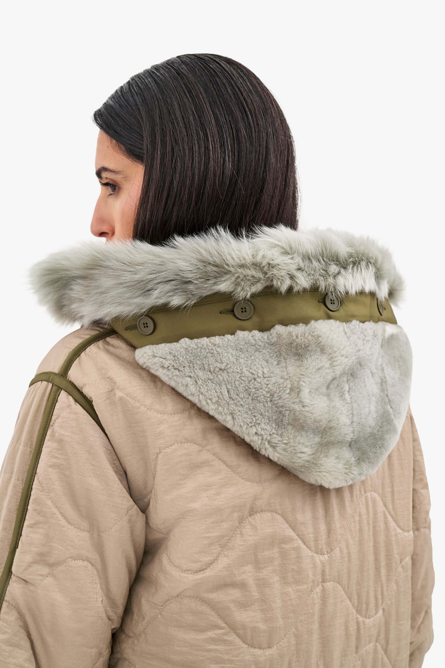 Shearling Leather Hood - Pale Jade / Jade