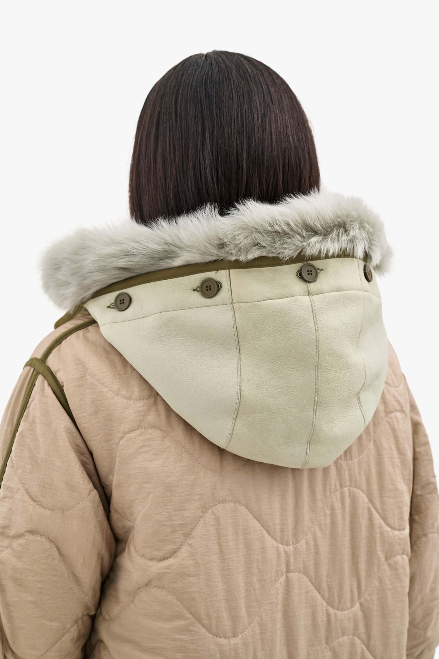 Shearling Leather Hood - Pale Jade / Jade