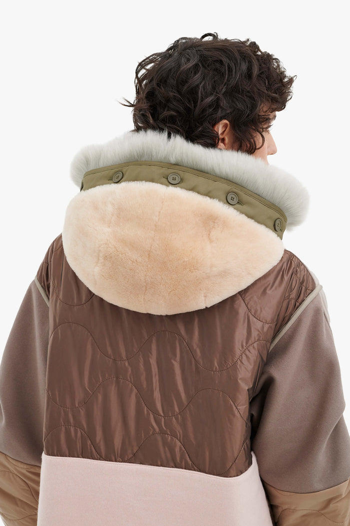 Shearling Quilt Hood - Blush / Burnt Orange