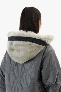 Shearling Quilt Hood - Pale Jade / Natural White