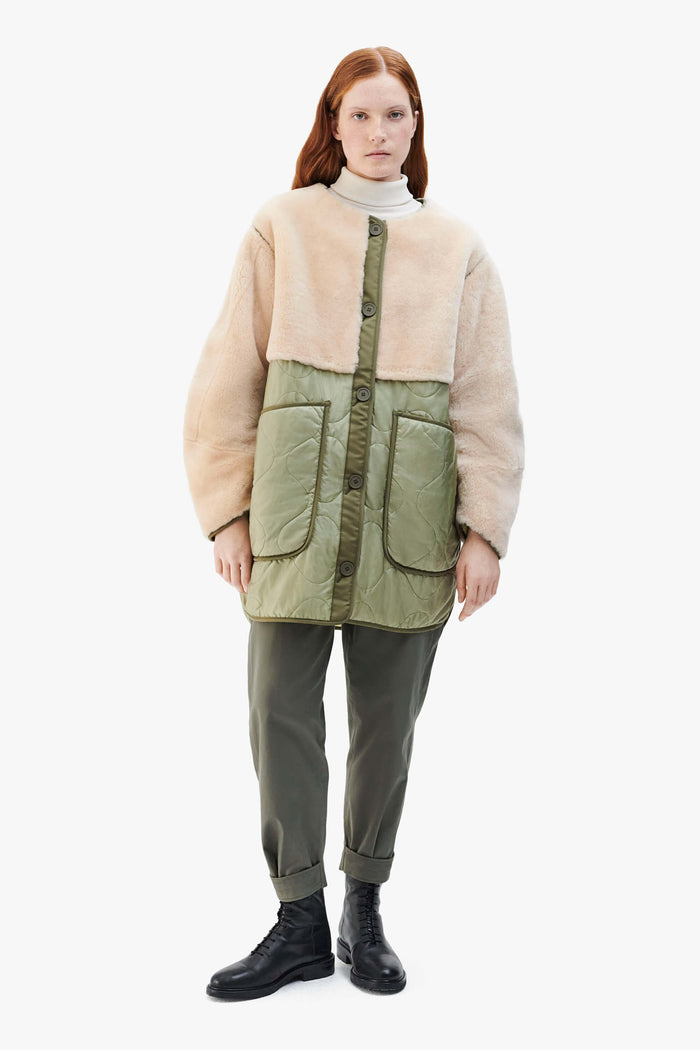 Shearling Quilt Jacket - Blush / Pale Yellow