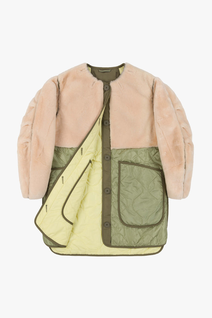 Shearling Quilt Jacket - Blush / Pale Yellow