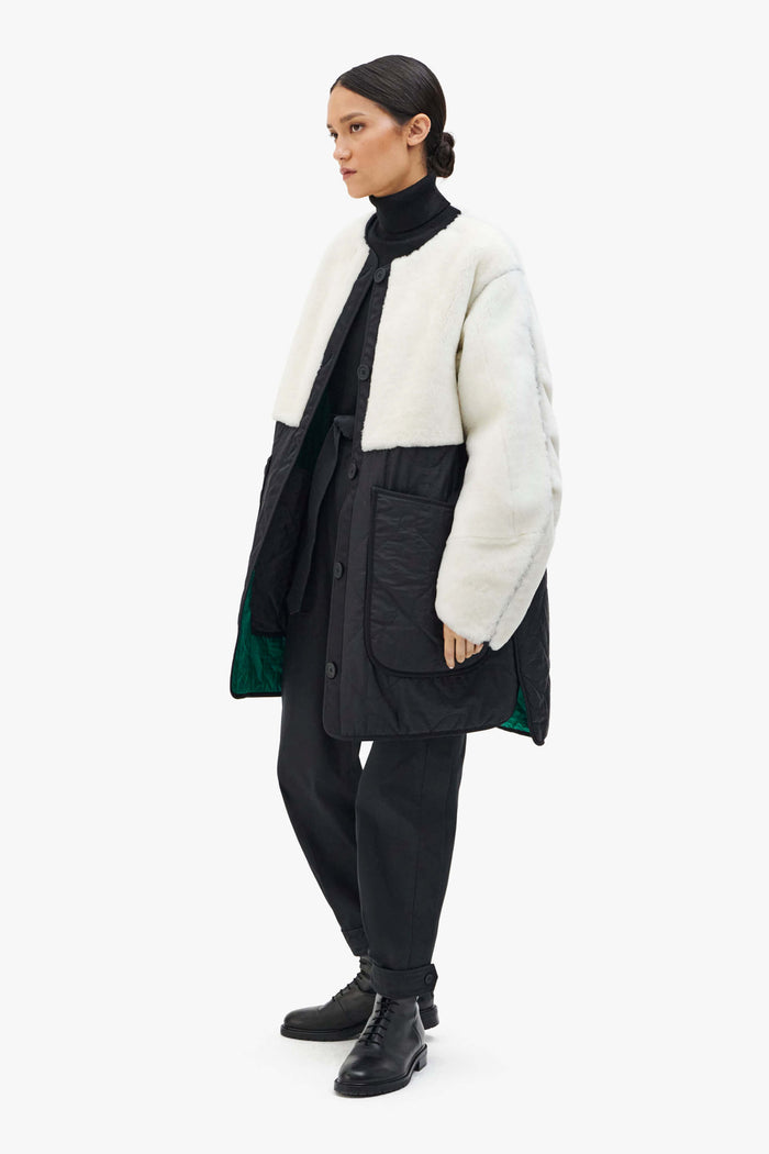 Shearling Quilt Jacket - Natural / Emerald