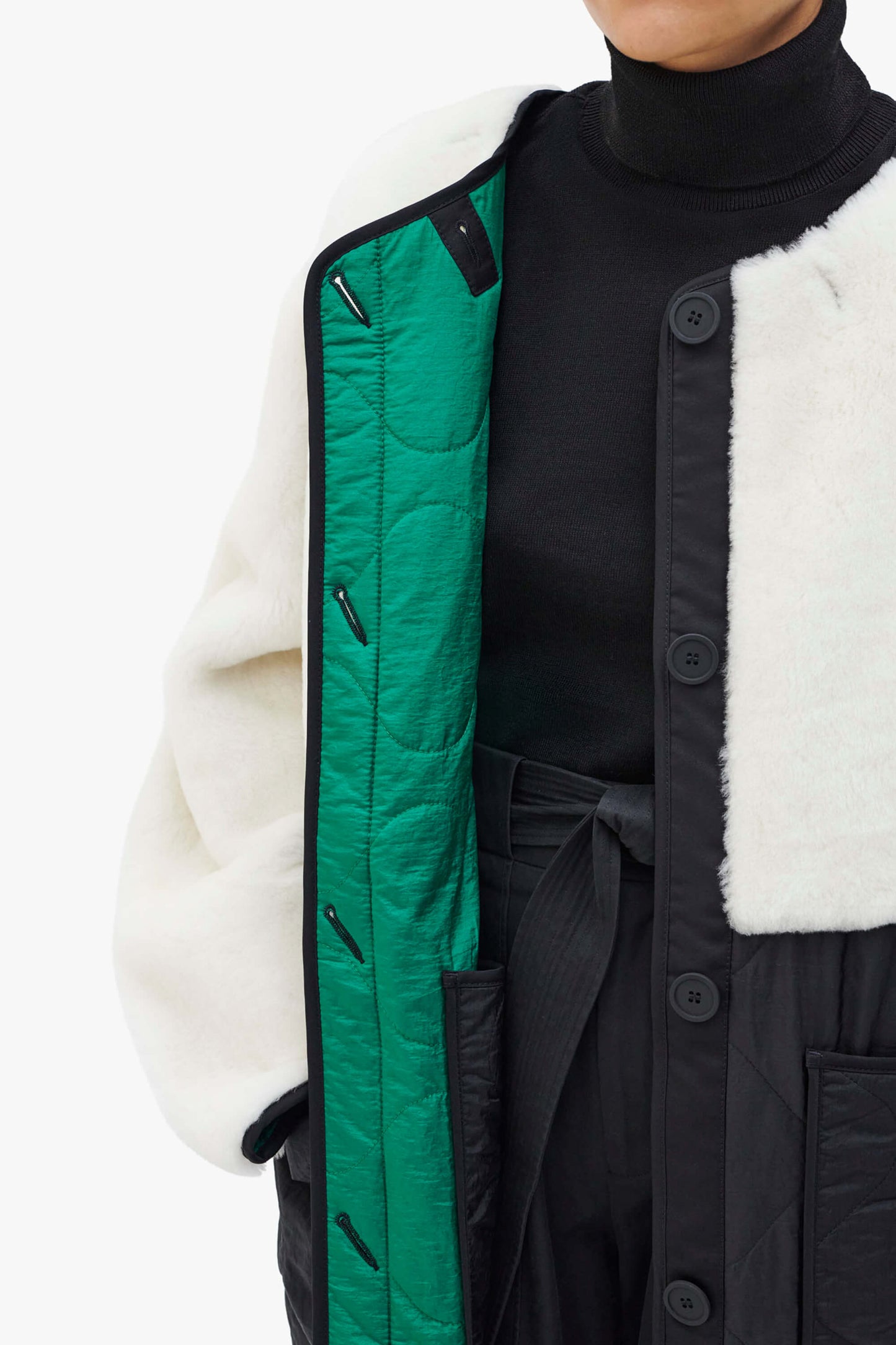 Shearling Quilt Jacket - Natural / Emerald