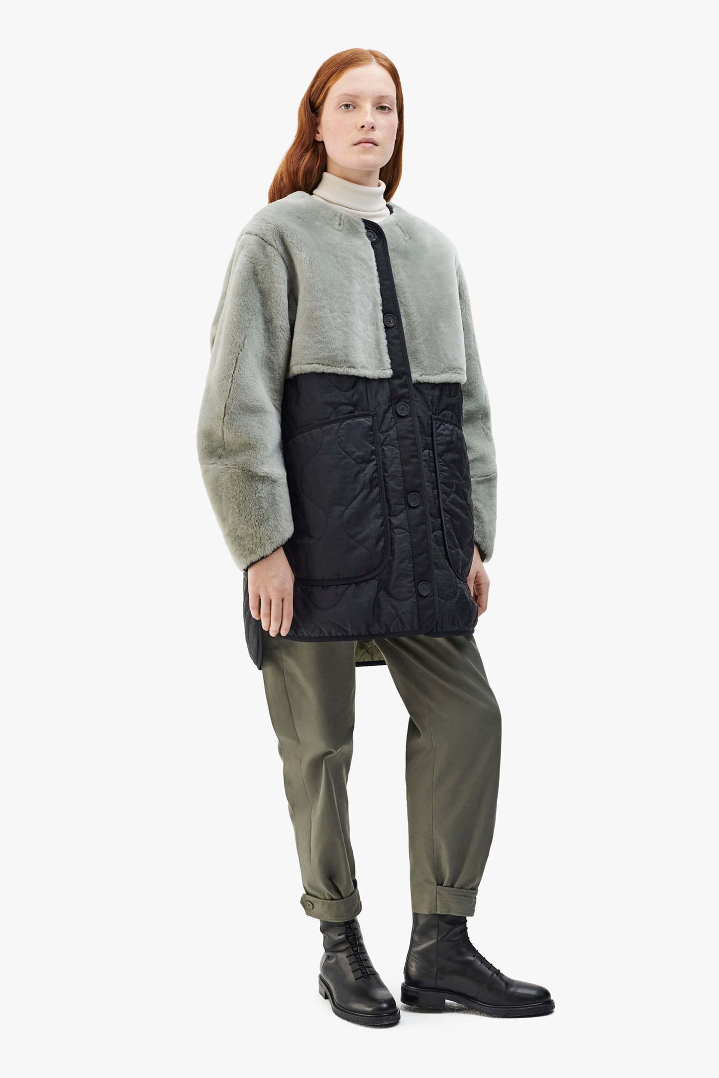 Shearling Quilt Jacket - Pale Jade / Pale Sage