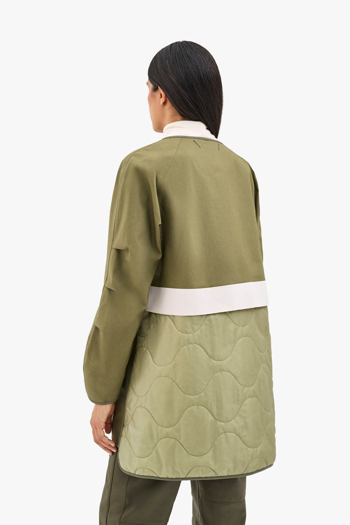 Short Bonded Patchwork Raincoat - Pale Olive / Chartreuse