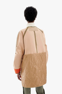 Short Bonded Patchwork Raincoat - Mocha Brown / Soft Peach