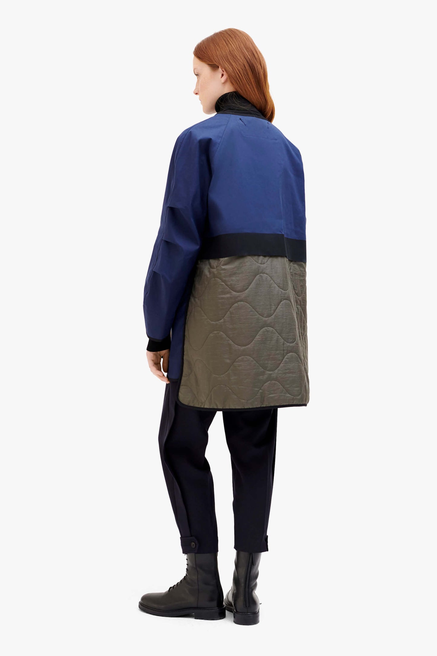 Short Bonded Patchwork Raincoat - Bright Navy / Sage