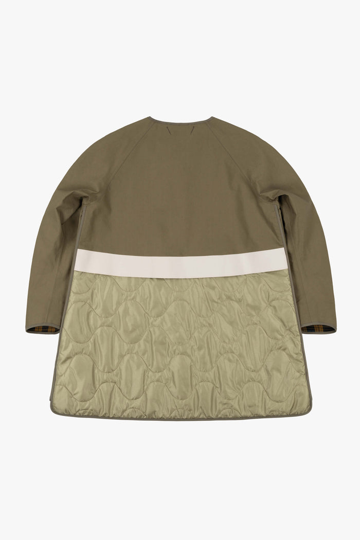 Short Bonded Patchwork Raincoat - Pale Olive / Chartreuse