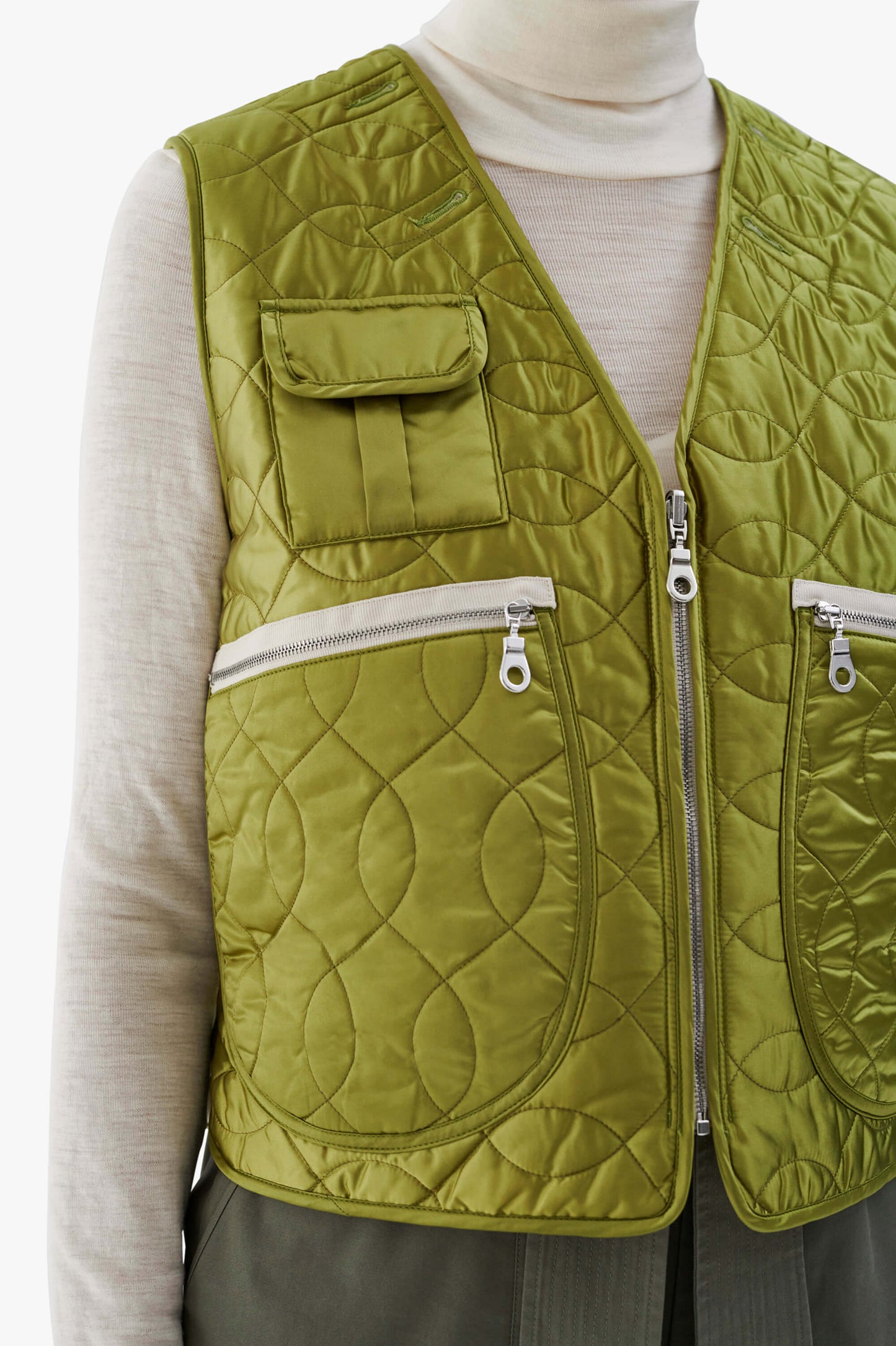 Utility Quilt Vest - Chartreuse / Ivory