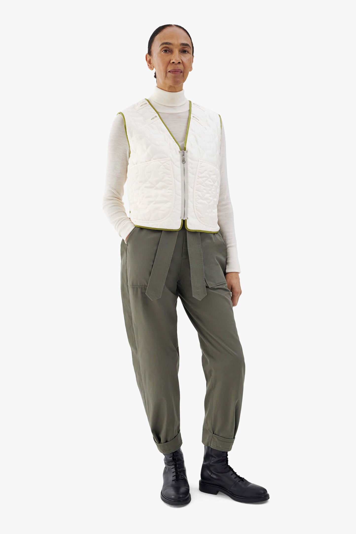 Utility Quilt Vest - Chartreuse / Ivory