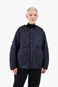 Wool Patchwork Cropped Quilt Jacket - Dark Olive & Anthracite / Midnight