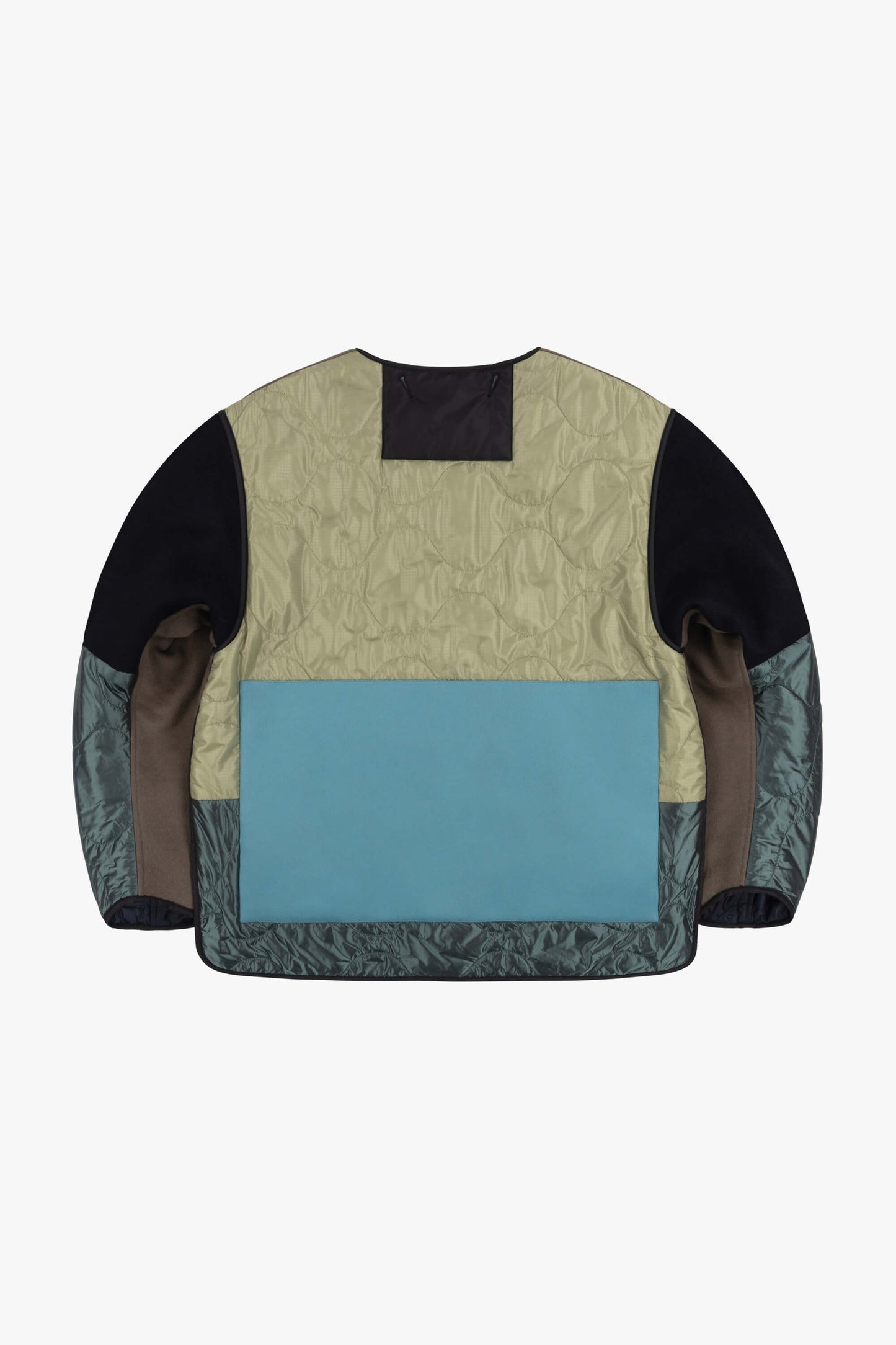 Wool Patchwork Cropped Quilt Jacket - Dark Olive & Anthracite / Midnight