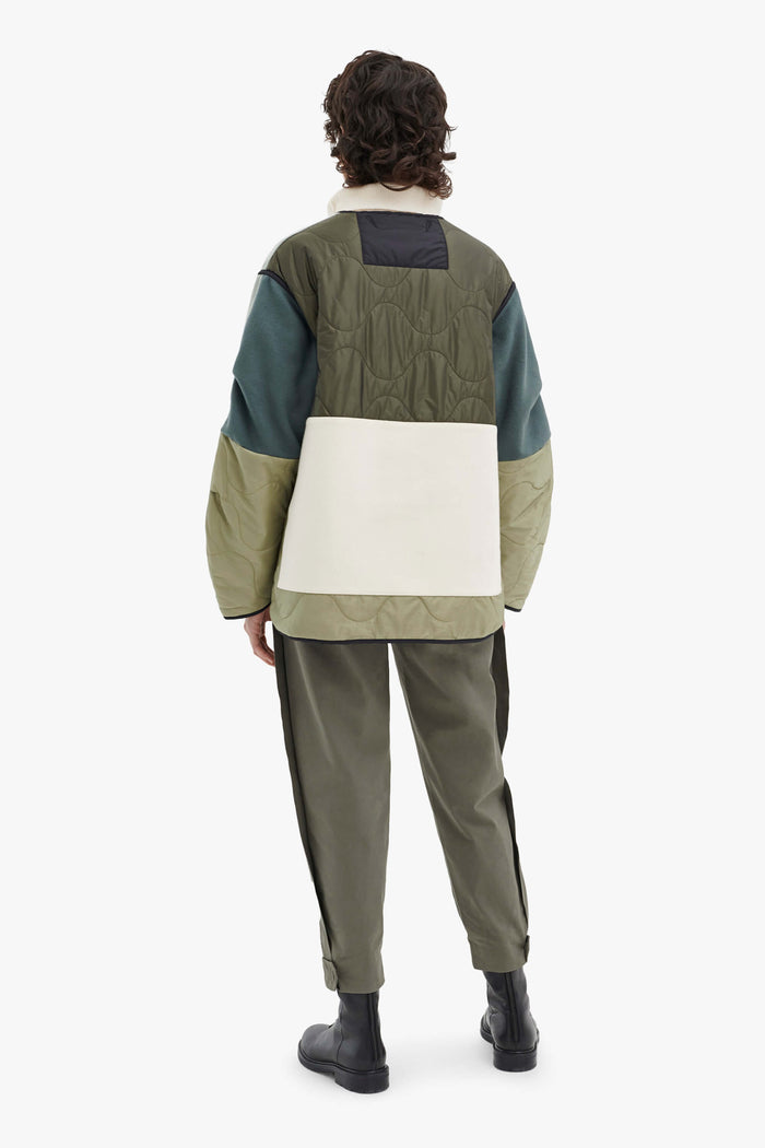 Wool Patchwork Cropped Quilt Jacket - Duck Egg / Dark Olive