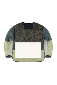 Wool Patchwork Cropped Quilt Jacket - Duck Egg / Dark Olive